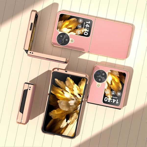 Äkta Läderfodral + PC Elektropläterat Telefonskydd för Oppo Find N3 Flip 5G Multicolor Style D