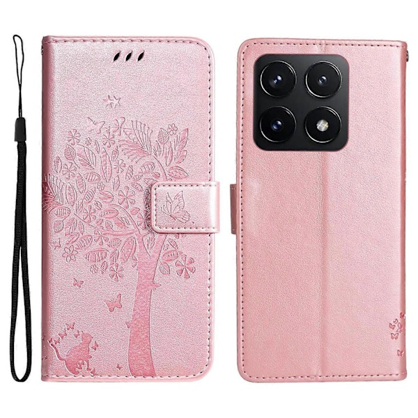 KT Imprinting Flower Series-3 Fodral till Xiaomi 14T Katt Träd Mönster Flip Läder Telefonskal Multicolor Style L