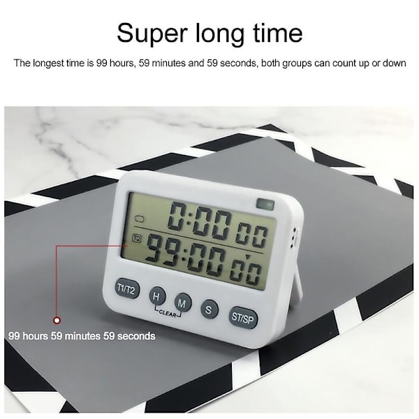 Dobbelt Digital Timer med 3-niveau Justerbar Alarm Lydstyrke On/Off Kontakt