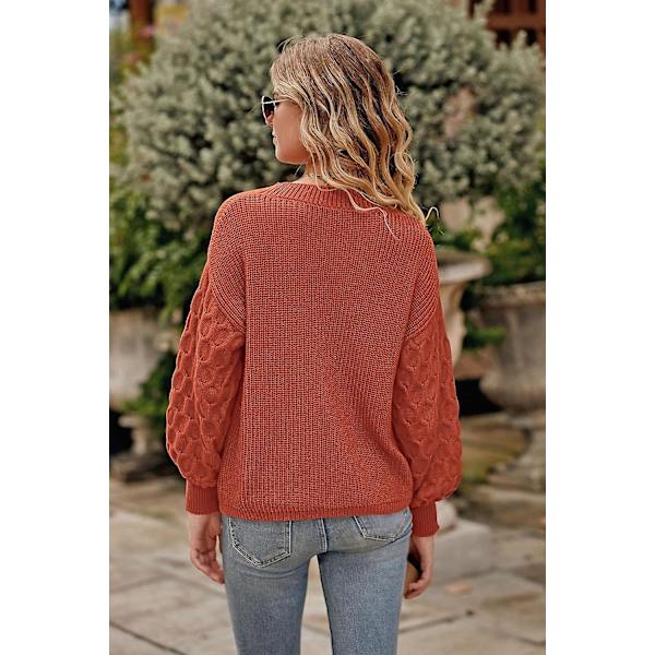 Dame 2023 Vinter Pullover Sweater Afslappet Langærmet Rund Hals Løs Tyk Strikket Jumper Toppe Bluse Orange Small