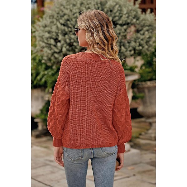 Dame 2023 Vinter Pullover Sweater Afslappet Langærmet Rund Hals Løs Tyk Strikket Jumper Toppe Bluse Orange X-Large