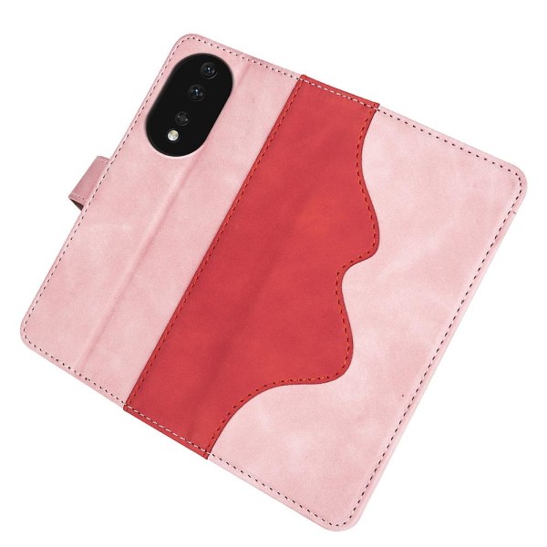 Cover For Honor 80 5g, övergripande täckning Pu Läder Magnetlås Tvåfärgad Design Stativ Phone Case Pink