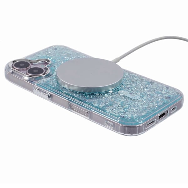 Deksel til iPhone 16, kompatibelt med MagSafe, glitterpaljetter, epoksy TPU+akryl telefondeksel Multicolor Style C