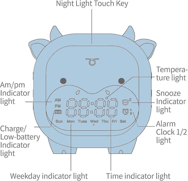Barn Väckarklocka Sovrum Datum Temperatur Snooze Wake Up Light&night Light Hy light blue