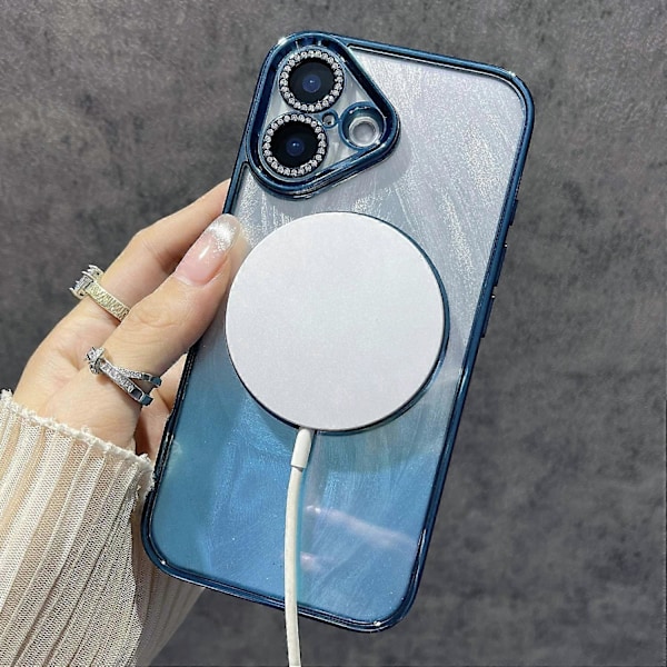 Magnetisk etui til iPhone 16 med fjertekstur, bling og glitrende TPU+PC-telefoncover Multicolor Style C
