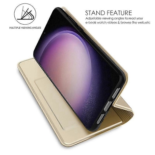Til Samsung Galaxy S24 Telefon Stand Case Kortholder PU Læder Mobiltelefon Cover Multicolor Gold