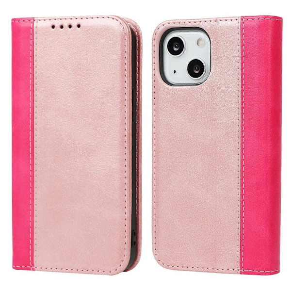 iPhone 15 Plus PU-nahkainen puhelinkotelo, kaksivärinen liitos, naarmuuntumaton, jalustallinen lompakkokotelo Multicolor Style E