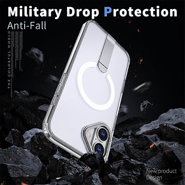 Cover til iPhone 16 Plus, kompatibelt med MagSafe, stativ, TPU + akryl telefoncover Multicolor Transparent