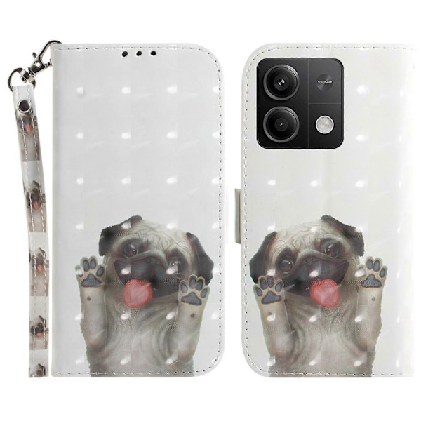 Etui med 3D-mønsterprint i læder med rem til Xiaomi Redmi Note 13 5G/Note 13 5G Multicolor Pug