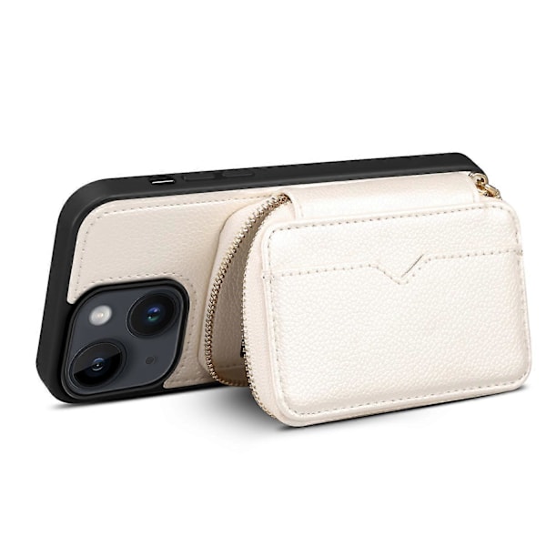 iPhone 15 Plus -puhelimelle jalustallinen vetoketjullinen lompakkotakakansi PU-nahkaa + TPU-puhelinkotelo ketjulla Multicolor Style A