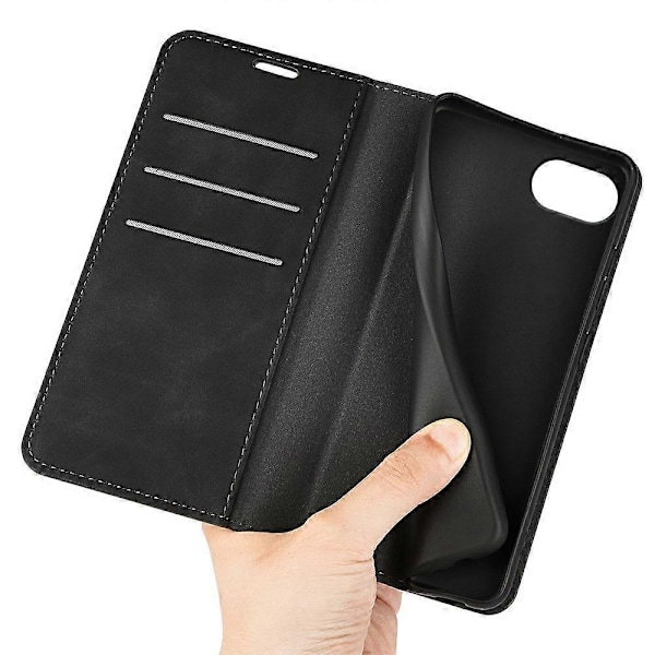 Til iPhone 16e Etui Skin Touch Læder Wallet Telefon Cover - Grå Multicolor Black