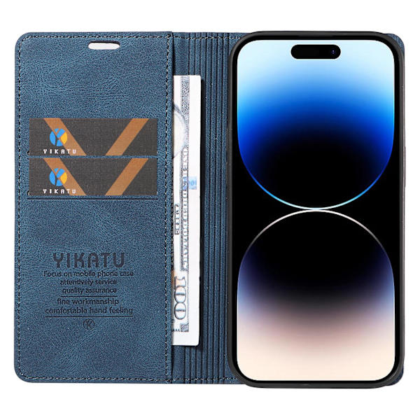 Case för Iphone 15 Pro, Pu Läder Skin-touch plånboksställ Cover Blue