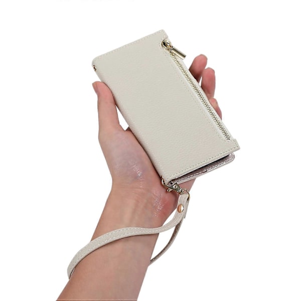 Fodral till iPhone 15 Plus med dragkedjeficka, PU-läder med litchistruktur och rem Multicolor Style D