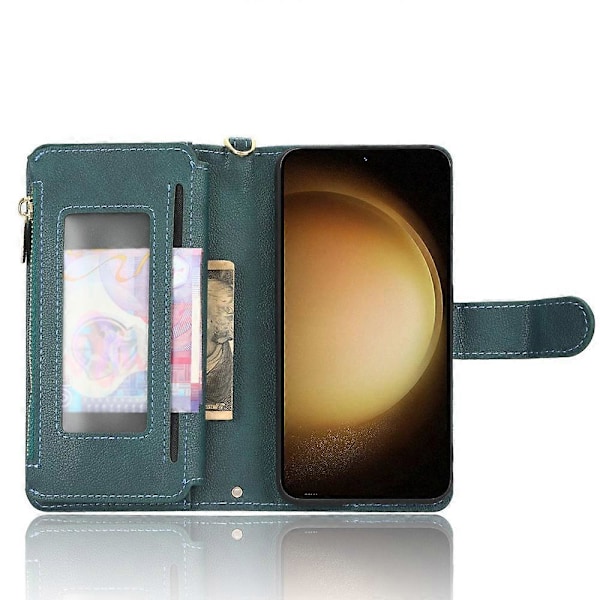 Til Samsung Galaxy S23+ Anti-fald Wallet Lynlåslomme Telefon Cover Mobiltelefon Cover med 2 Stropper Multicolor Style D