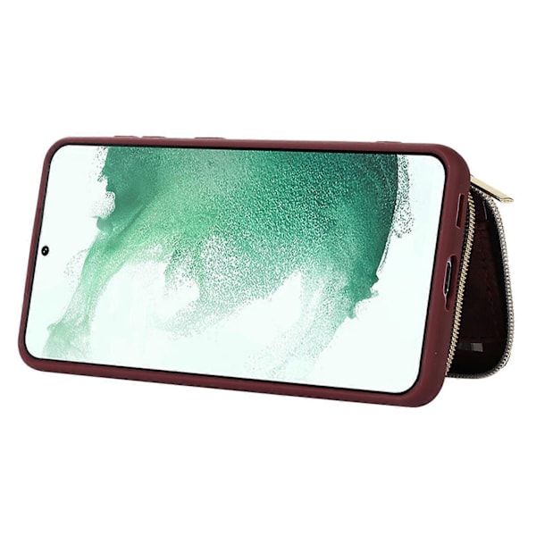 Wallet Telefon Cover til Samsung Galaxy S22 5G, Lynlås Design Cover Støtteben PU Læder+TPU Skal Multicolor Style F