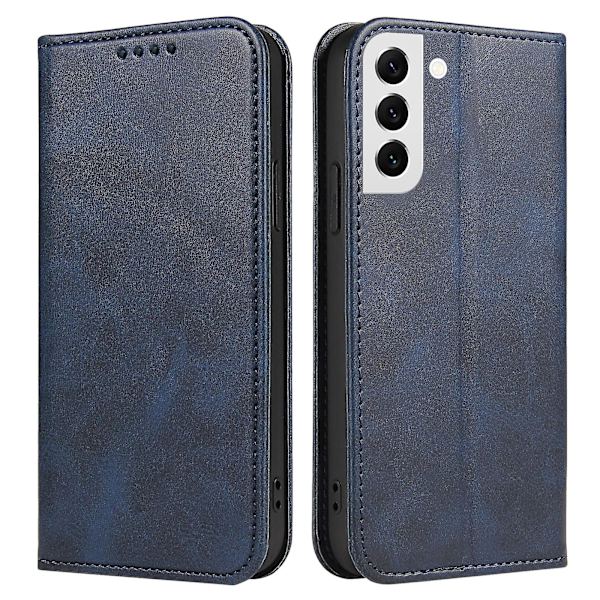 Fallsäkert phone case för Samsung Galaxy S21 Fe 5g , Pu läder plånboksställ Business Style Cover Blue