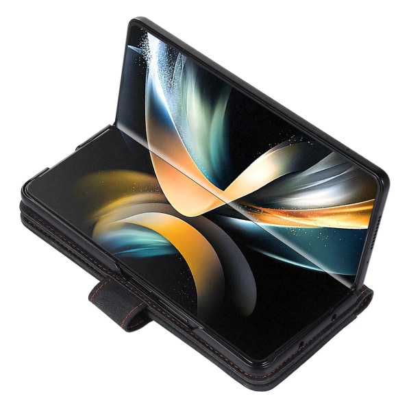 För Samsung Galaxy Z Fold5 5g Pu-läder+plånbok Phone case Stativ Skin-touch Cover Black