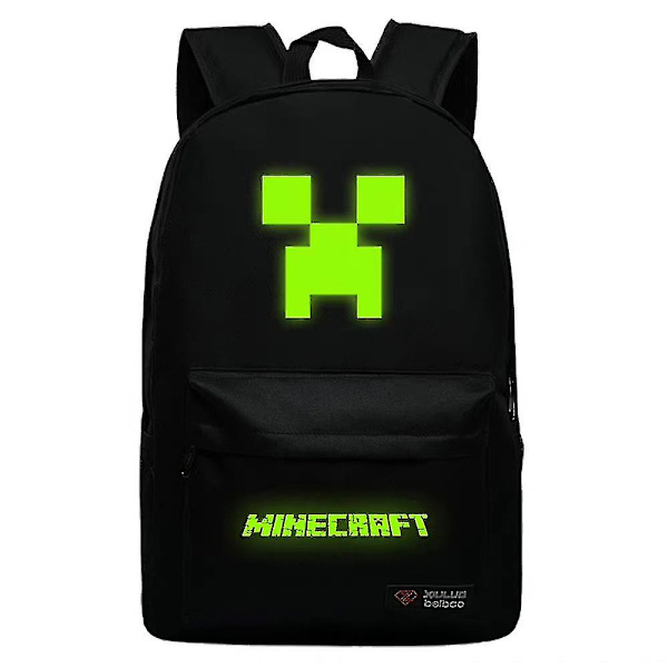 Minecraft Selvlysende Rygsæk Stor Kapacitet Skoletaske Studenterhåndtaske Rejsetaske Skole Taske Gave Black