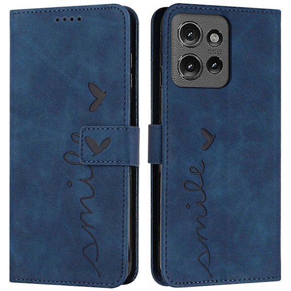 Til Motorola Moto G 5G (2025) Etui Visningsstativ PU Læder Telefon Cover Præget Hjerte Mønster Multicolor Sapphire