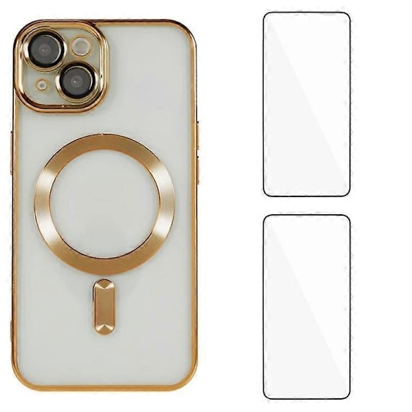 iPhone 13 6,1 tuuman magneettikotelo WANLONFENG, galvanisoitu TPU-suojus linssikalvolla + 2 kpl karkaistua lasia Multicolor Gold