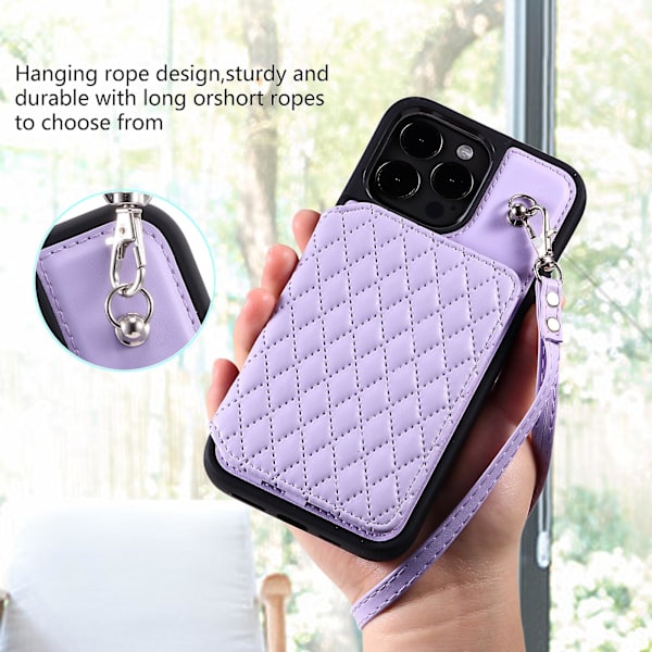 Stötsäkert case för Iphone 15 Pro Rfid Blockering anti-scratch Pu+tpu cover med remmar Purple