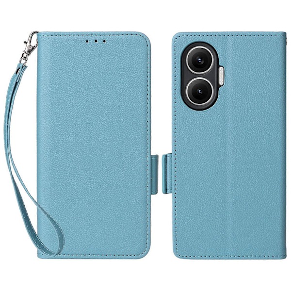 Til Xiaomi Redmi Turbo 4 Pro 5G Etui med Håndledsrem Litchi Tekstur PU Læder Pung Telefon Cover Multicolor Baby Blue