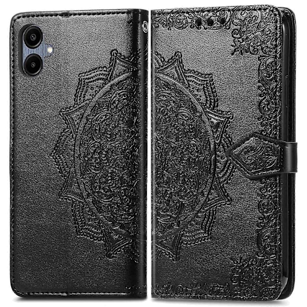 Til Samsung Galaxy A06 Etui Mandala Præget Design Læder Wallet Telefon Cover - Grå Multicolor Black