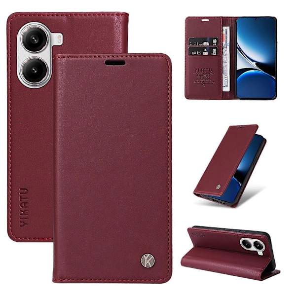 För Xiaomi Redmi Turbo 4 5G/Poco X7 Pro 5G Mobilskal YIKATU Magnetisk Stängning PU Läder Mobilskydd Multicolor Wine Red