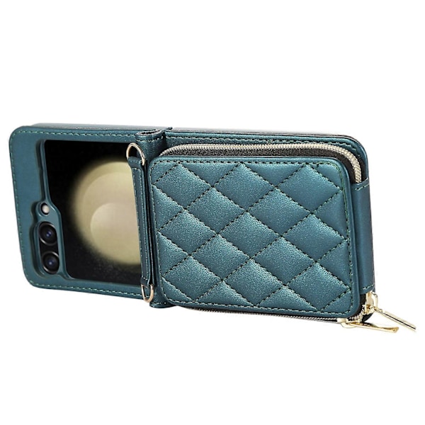 Til Samsung Galaxy Z Flip5 5G Etui Læder+PC Lynlås Telefon Cover med Håndledsrem Multicolor Style C