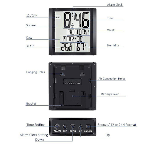 Digitalt C med Temperatur Fugtighed 8,6 Tommer Lar Display //uge Alarm C Fo