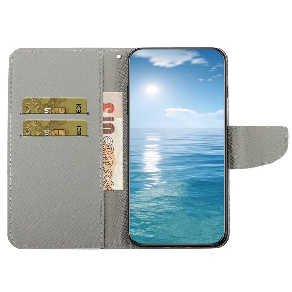 Til Iphone 15 Plus Folio Pu Læder Stand Wallet Case Mønster Print Telefon Cover Med Rem Blue Butterfly