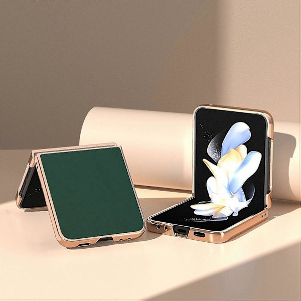 Til Samsung Galaxy Z Flip5 5G Silky Series Elektropletteret Telefon Cover Ægte Ko Læder+PC Cover Multicolor Style D