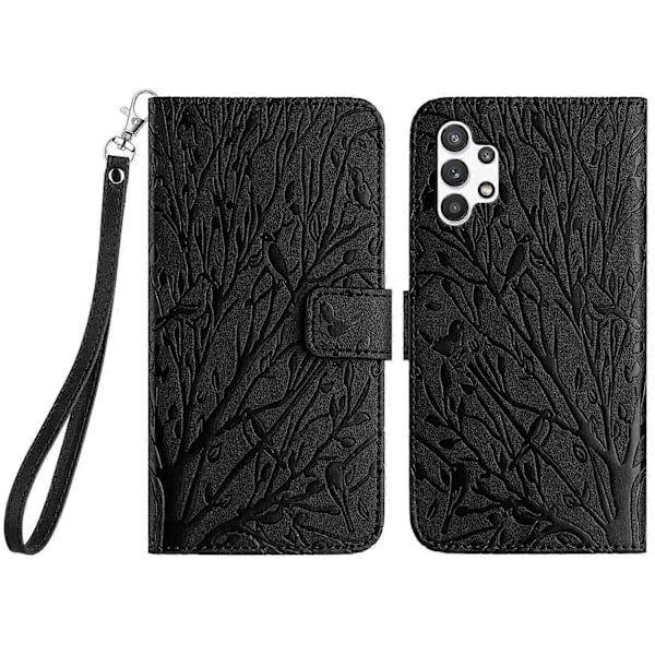 Til Samsung Galaxy A32 4G (EU Version) Etui Træ Fugl Prægning Læder Wallet Stand Cover Multicolor Style C