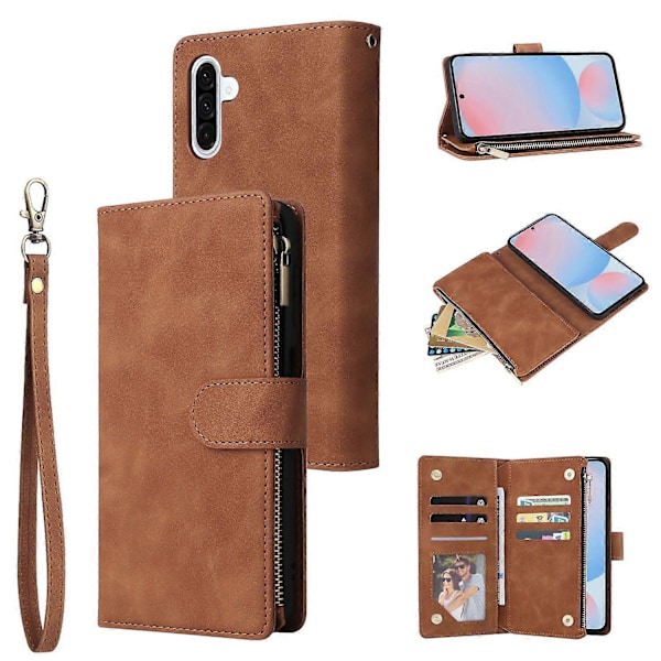 Til Samsung Galaxy A56 5G Etui Lynlås Pung Flere Kortpladser Læder Telefon Cover Multicolor Brown