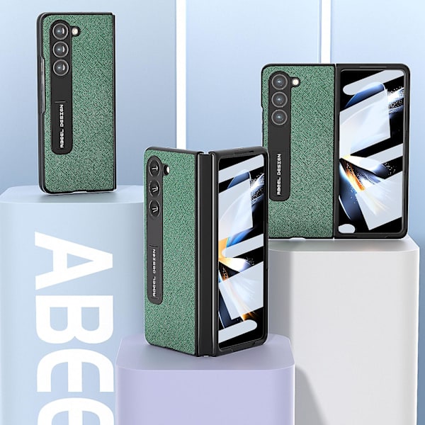 För Samsung Galaxy Z Fold5 5g Kickstand Vikbart phone case Cross Texture Kohud Läder+PC cover Green