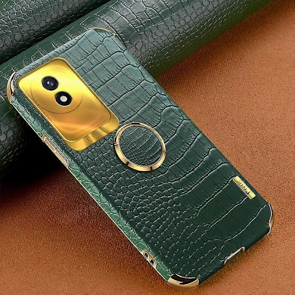 För vivo Y02 4G Läderbelagt TPU Telefonfodral Ringstativ 6D Elektropläterat Bakstycke Multicolor Style B