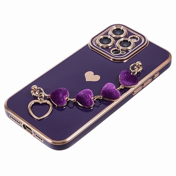 Elektroplettert Kant Hjerte Mønster TPU Telefondeksel med Stropp til iPhone 13 Pro Multicolor Style B