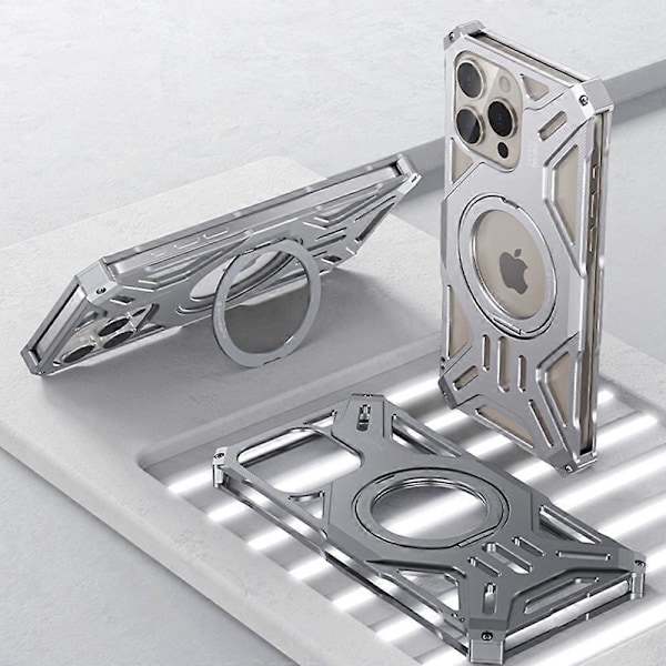 For iPhone 16 Pro Max Deksel Stativ Rammeløs Aluminium Legering+Silikon Telefon Bumper Deksel Multicolor Style A