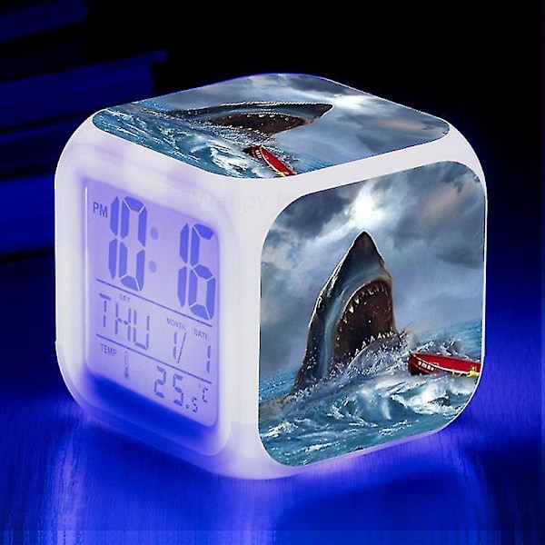 Shark Alarm Clock 7-färgad glödande digitala klockor Barn Baby Sovrum Multifunktion Små nattljus B Yellow