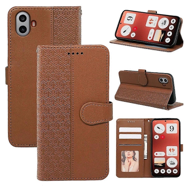 För Nothing CMF Phone 1 Plånboksfodral Mönsterpräglat Läder Flipfodral - Grön Multicolor Brown