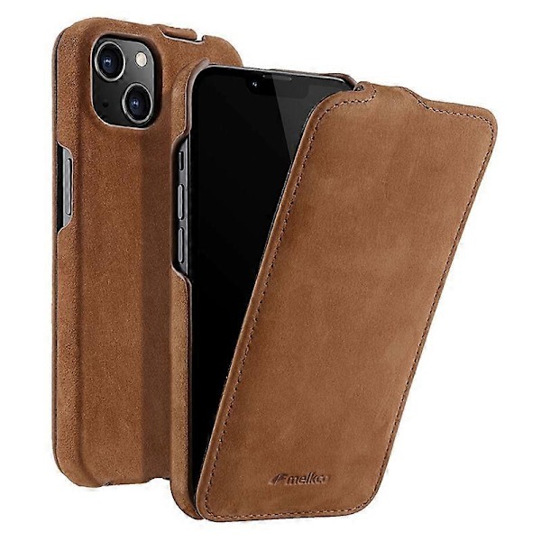 MELKCO Äkta Läderfodral för iPhone 14 (Ko Läder+PC Skal) Vertikalt Flip Skydd Multicolor Style B