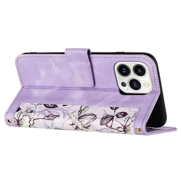 Telefon Case För Iphone 14 Pro Max, Korthållare Stativ Mönster Utskrift Cover Light Purple