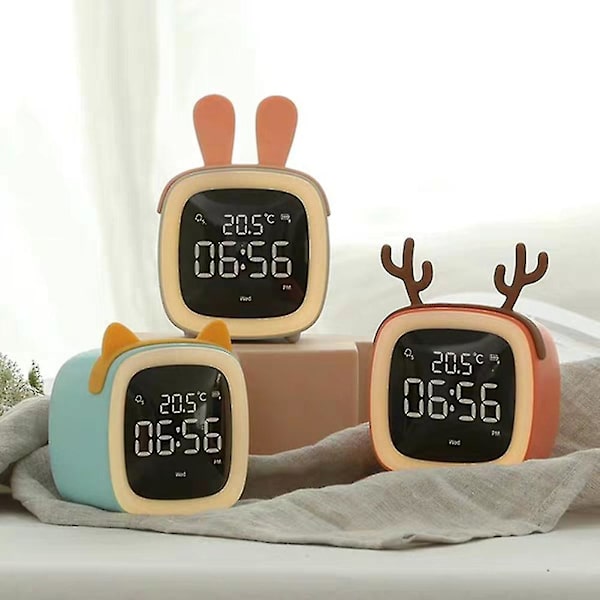 Tegneserie Kaninøre Form Genopladelig Digital Display LED Natlampe Vækkeur Kaesi Orange Rabbit Ear