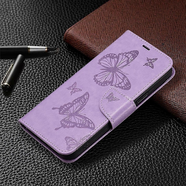 Wallet Stand Case til Xiaomi Redmi Note 12 4G Sommerfugl Præget Læder Telefon Cover med Rem Multicolor Style F