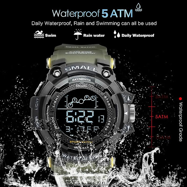 Smael Military Sports Digital Watch For Herr Vattentät Led Bakgrundsbelysning Armbandsur Vecka Datum Väckarklocka Relogio Reloj Khaki-Box