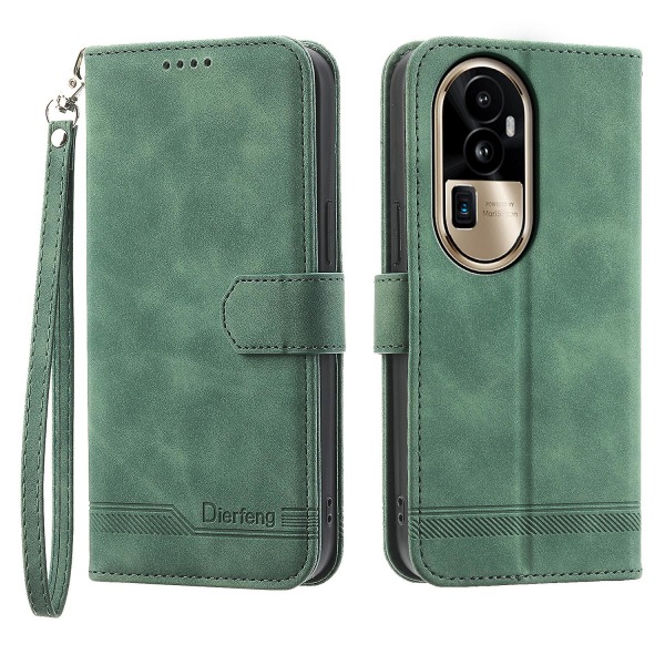 Cover för Oppo Reno10 Pro+ 5g, linjer tryckt Pu-läder plånboksfodral Flip Stand Case Green