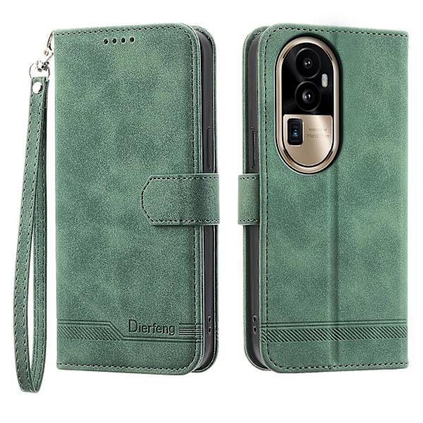 Telefon Cover Til Oppo Reno10 Pro+ 5g, Linjer Præget Pu Læder Wallet Flip Stand Case Green