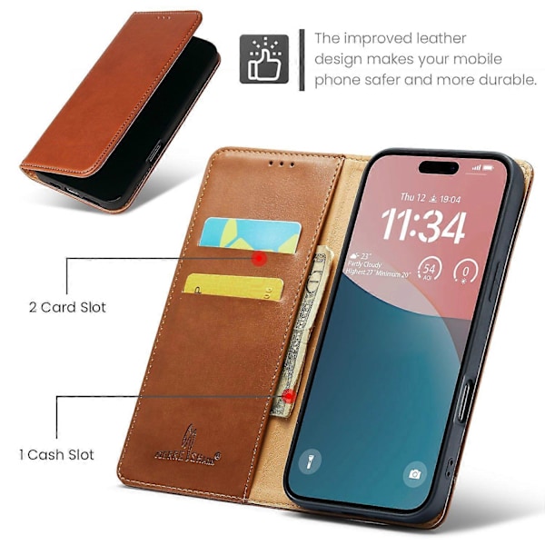 FIERRE SHANN Etui til iPhone 16 Plus PU Læder Flip Stand Wallet Telefon Cover Multicolor Style D
