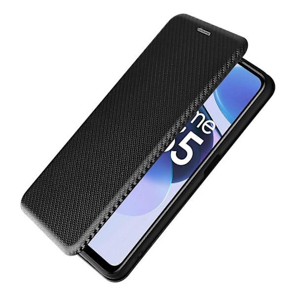 För Realme C35 Kolfibertextur PU Läder Ställ Fodral Magnetiskt Självabsorberande Flip Telefonskal