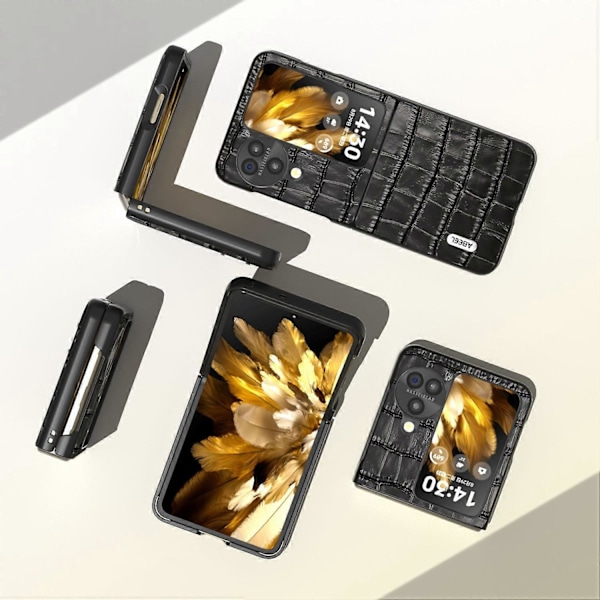 För Oppo Find N3 Flip 5G Krokodiltextur Fodral Äkta Koläder+PC Anti-Rep Telefonskal Multicolor Style C